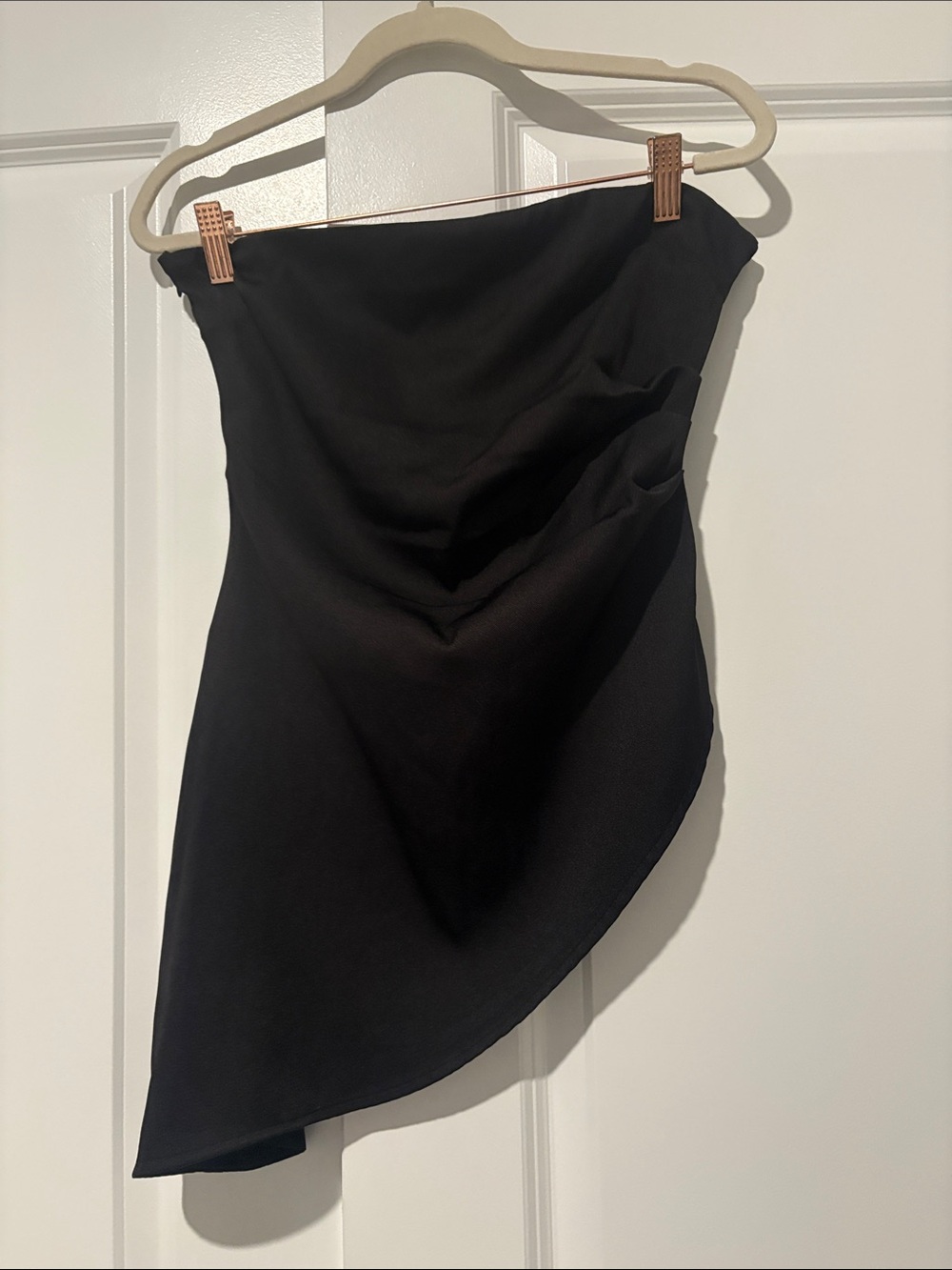 Commense Black Asymmetrical Draped strapples top